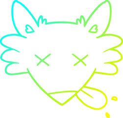 cold gradient line drawing of a cartoon dead fox