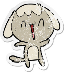 distressed sticker of a cartoon laughing dog