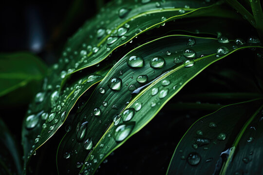 Detailed close-up of leaf with sparkling water droplets. Perfect for nature enthusiasts or anyone looking to add touch of freshness to their designs