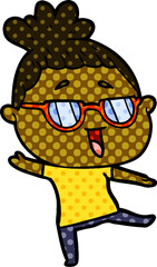 cartoon happy woman wearing spectacles