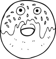 Fototapeta premium freehand drawn black and white cartoon doughnut