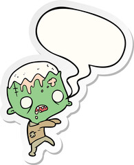 cute cartoon zombie with speech bubble sticker