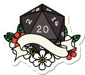 sticker of a natural twenty D20 dice roll