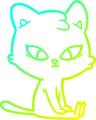 cold gradient line drawing of a cute cartoon cat