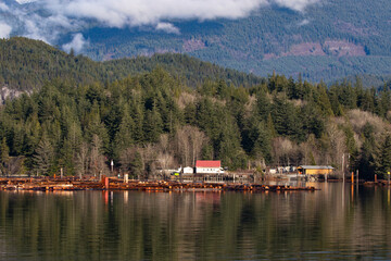 Fototapeta premium Industrial logging area along Squamish River near Howe Sound in British Columbia, Canada