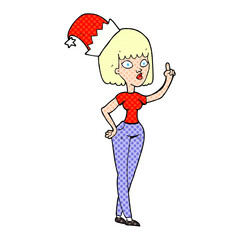 freehand drawn cartoon woman wearing christmas hat