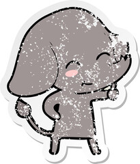 distressed sticker of a cute cartoon elephant