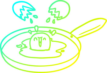 cold gradient line drawing of a cartoon egg frying