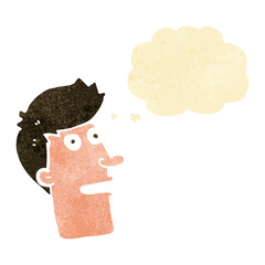 cartoon shocked male face with thought bubble