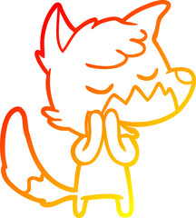 warm gradient line drawing of a friendly cartoon fox