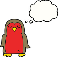 freehand drawn thought bubble cartoon christmas robin