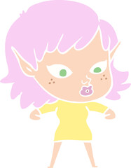 pretty flat color style cartoon elf girl