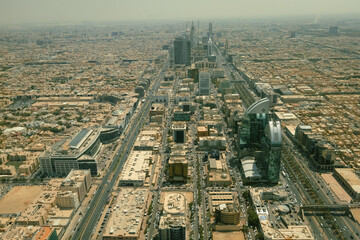 Fototapeta na wymiar Aerial view of Riyadh downtown from the Kingdom Center Sky Bridge Saudi Arabia