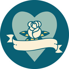 iconic tattoo style image of a heart rose and banner