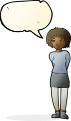 cartoon shy woman with speech bubble