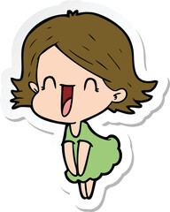 sticker of a cartoon happy woman