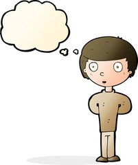 cartoon curious boy with thought bubble