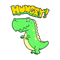 freehand drawn cartoon hungry dinosaur