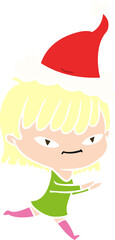 hand drawn flat color illustration of a woman wearing santa hat
