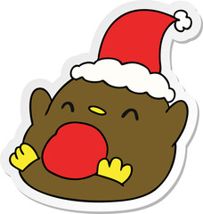hand drawn christmas sticker cartoon of kawaii penguin