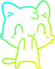 cold gradient line drawing of a cartoon happy cat