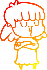 warm gradient line drawing of a cartoon woman