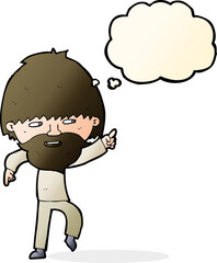 Fototapeta premium cartoon bearded man pointing and laughing with thought bubble