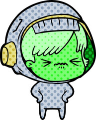 angry cartoon space girl with hands on hips