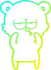 cold gradient line drawing of a bored bear cartoon