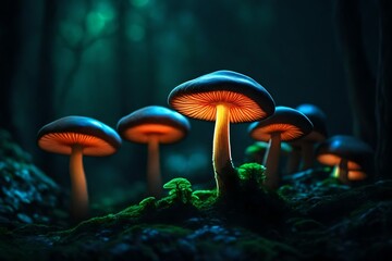 mushroom in the forest at night