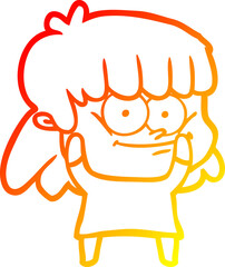 warm gradient line drawing of a cartoon smiling woman
