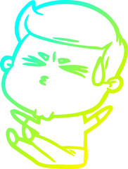 cold gradient line drawing of a cartoon man sweating