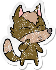distressed sticker of a cartoon wolf whistling