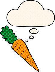 cartoon carrot with thought bubble in comic book style