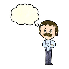 cartoon man with mustache with thought bubble