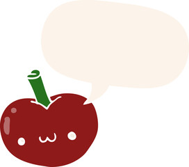 cartoon apple with speech bubble in retro style