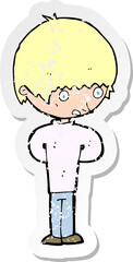 retro distressed sticker of a cartoon nervous boy