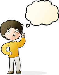 cartoon boy with idea with thought bubble