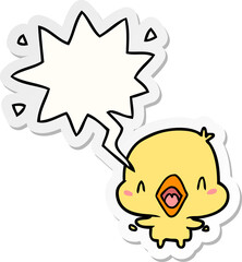 cartoon happy bird with speech bubble sticker