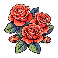 Red Rose Flowers illustration on Transparent Background, Ai Generated