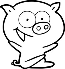 cheerful sitting pig cartoon