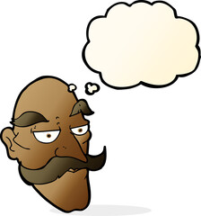 cartoon old man face with thought bubble