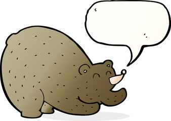 cartoon stretching bear with speech bubble