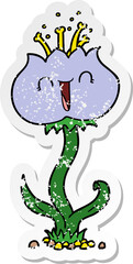 distressed sticker of a cute cartoon flower
