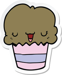 sticker of a cartoon cupcake with face