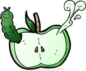cartoon apple with bug