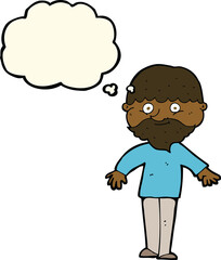 cartoon happy man with thought bubble