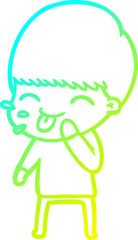 cold gradient line drawing of a happy cartoon boy