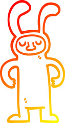 warm gradient line drawing of a cartoon man dressed as a bunny