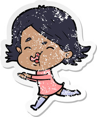 distressed sticker of a cartoon girl pulling face